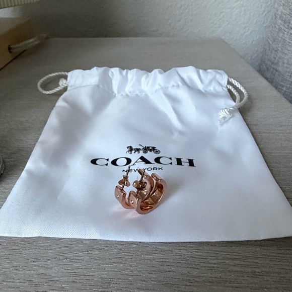 Coach Rose Gold Signature Huggie Earrings - Picture 2 of 4